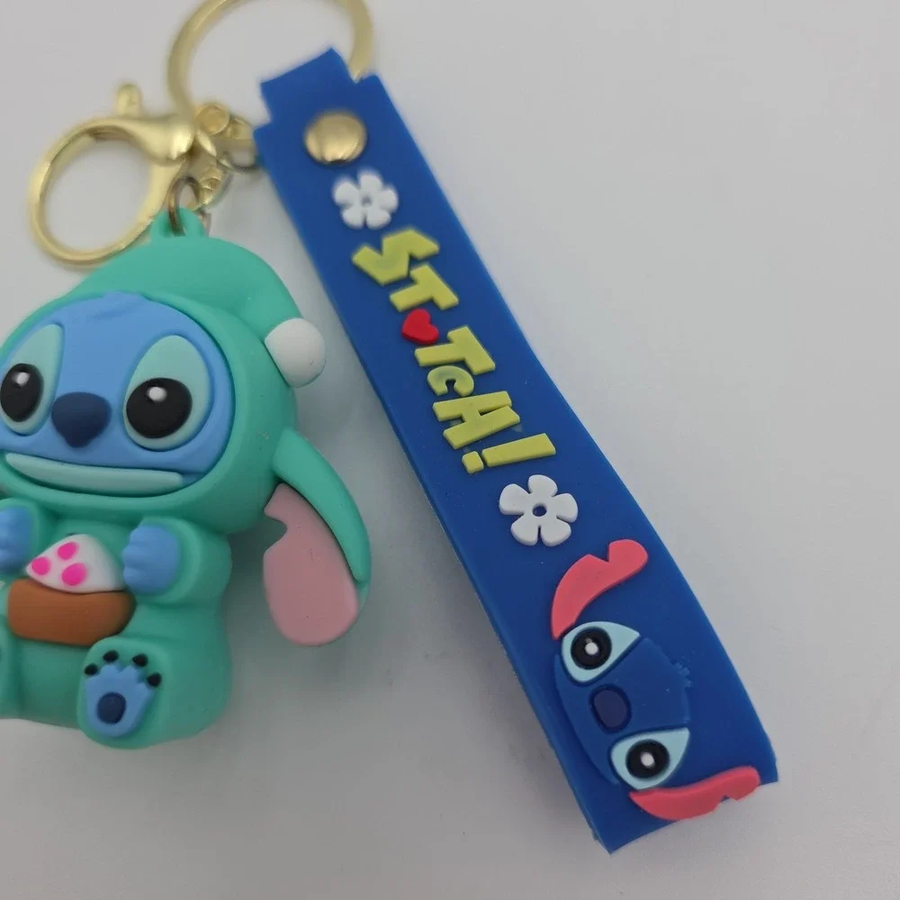 Disney Stitch Keychain With Wrist Strap, Charm & Clasp In Teal Onzie w/ Cupcake